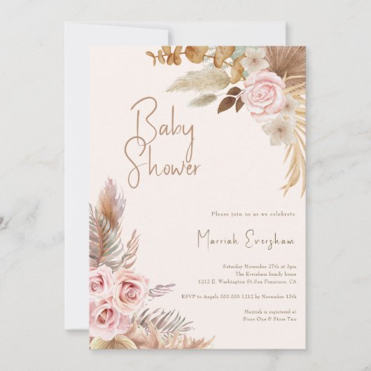 Boho Blush Bloemen Herfst Meisje Baby shower Kaart (Voorkant)