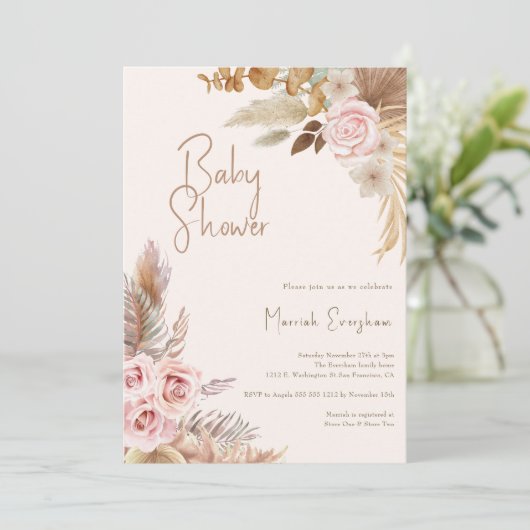 Boho Blush Bloemen Herfst Meisje Baby shower Kaart (Staand voorkant)