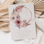 Boho Blush Bloemen Krans Herfst In Liefde Bruiloft Folie Uitnodiging
