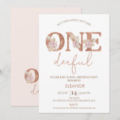 Boho Blush Bloemen Meisjes Onederful 1e Verjaardag Kaart (Voorkant / Achterkant)