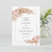 Boho Blush Bloemen met Lijst Bruiloft Kaart (Staand voorkant)