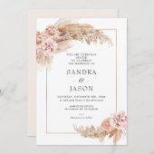 Boho Blush Bloemen met Lijst Bruiloft Kaart (Voorkant / Achterkant)