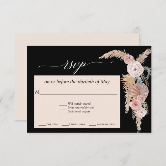 Boho Blush Bloemen Pampas Gras Tropische Palmen RS RSVP Kaartje (Voorkant / Achterkant)