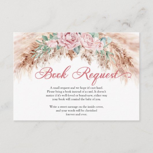 Boho Blush bloemen pampas greenery book request Informatiekaartje (Voorkant)