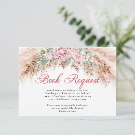 Boho Blush bloemen pampas greenery book request Informatiekaartje (Staand voorkant)