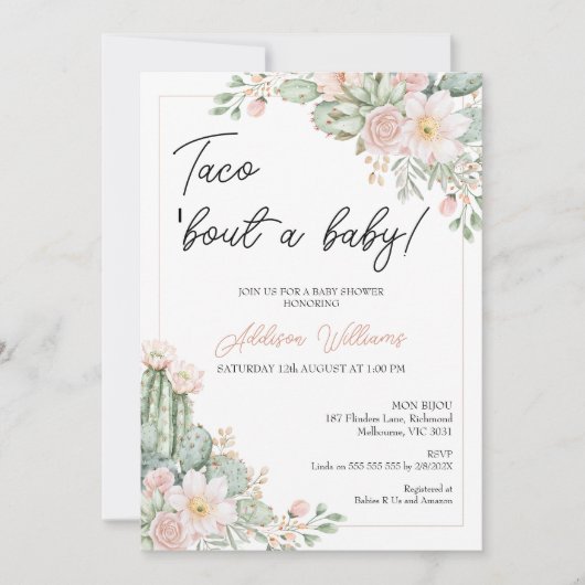 Boho Blush Bloemen Taco 'bout Baby Baby shower Kaart (Voorkant)