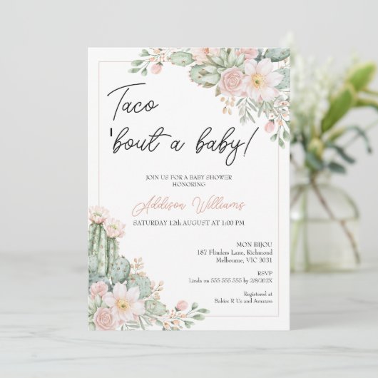 Boho Blush Bloemen Taco 'bout Baby Baby shower Kaart (Staand voorkant)