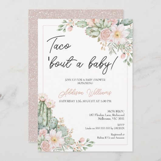 Boho Blush Bloemen Taco 'bout Baby Baby shower Kaart (Voorkant / Achterkant)