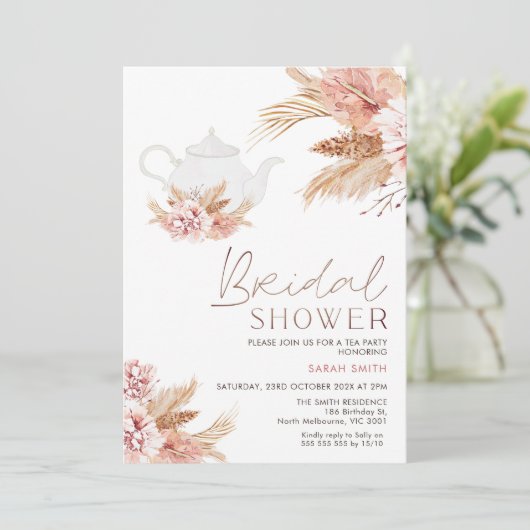 Boho Blush Bloemen Tea Party Vrijgezellenfeest Kaart (Staand voorkant)
