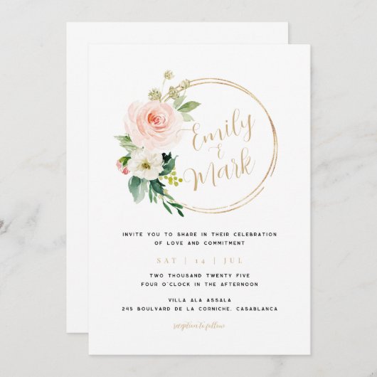 Boho Blush Bloemen Uitnodiging voor bruiloft (Voorkant / Achterkant)