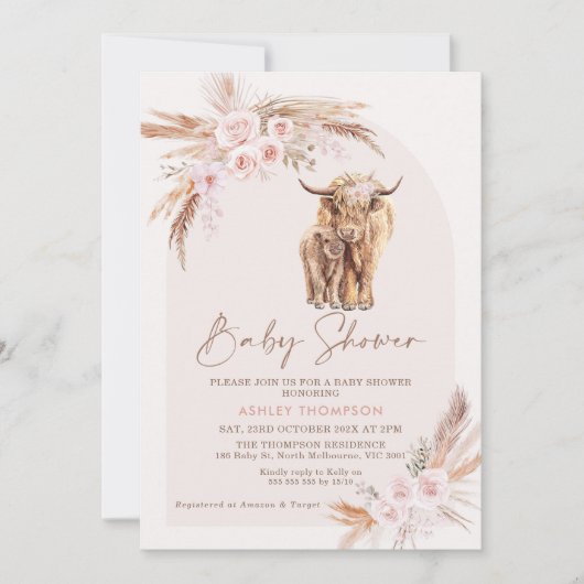 Boho Blush Bloemenboog Heilige Koe Baby shower Kaart (Voorkant)