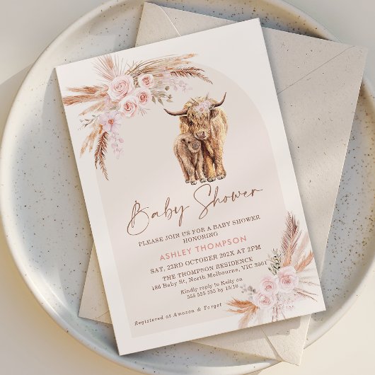 Boho Blush Bloemenboog Heilige Koe Baby shower Kaart