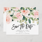 Boho Blush bloemenbruiloft Bewaar de datumkaart Aankondigingskaart (Voorkant / Achterkant)