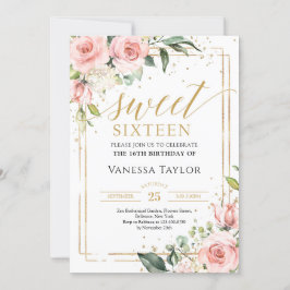 Boho blush bloemeneucalyptus gouden glitter 16e kaart