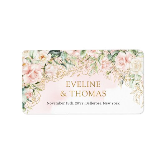 Boho Blush bloemengoud glitter eucalyptus bruiloft Etiket (Voorkant)