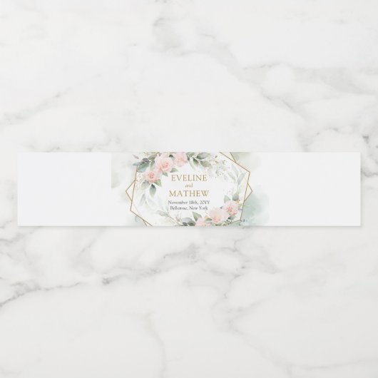 Boho Blush bloemengoud glitter eucalyptus bruiloft Waterfles Etiket (Enkel label)