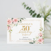 Boho Blush bloemengoud glitter sage 50ste verjaard Bedankkaart (Staand voorkant)