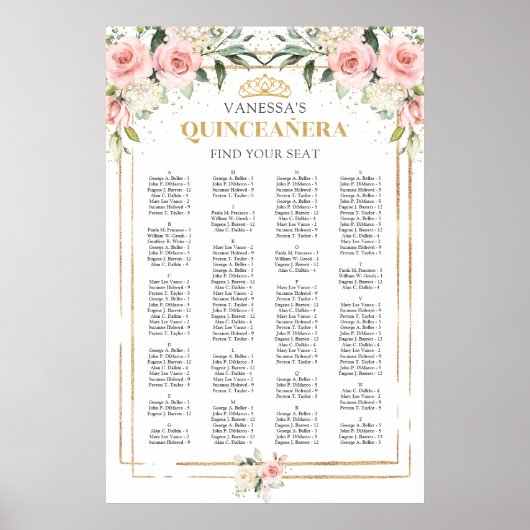 Boho blush bloemengoud quinceanera alfabetisch poster (Voorkant)
