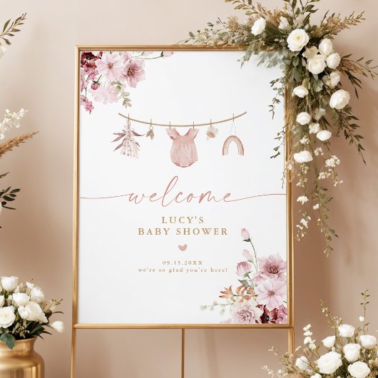Boho Blush Bloemenslinger Baby Shower Welkom Poster