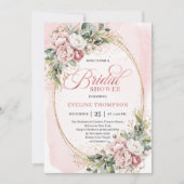 Boho Blush Bloemige Eucalyptus Gouden Bruiloftsbor Kaart (Voorkant)