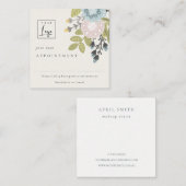 Boho Blush Blue Floral Logo Appointinder Vierkante Visitekaartje (Voorkant / Achterkant)