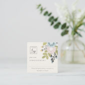 Boho Blush Blue Floral Logo Appointinder Vierkante Visitekaartje (Staand voorkant)