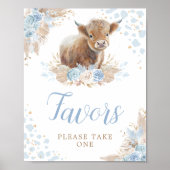 Boho Blush Blue Highland Koe gunsten teken Poster (Voorkant)