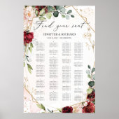 Boho blush bogundy alphabetical bruiloft zittend poster (Voorkant)