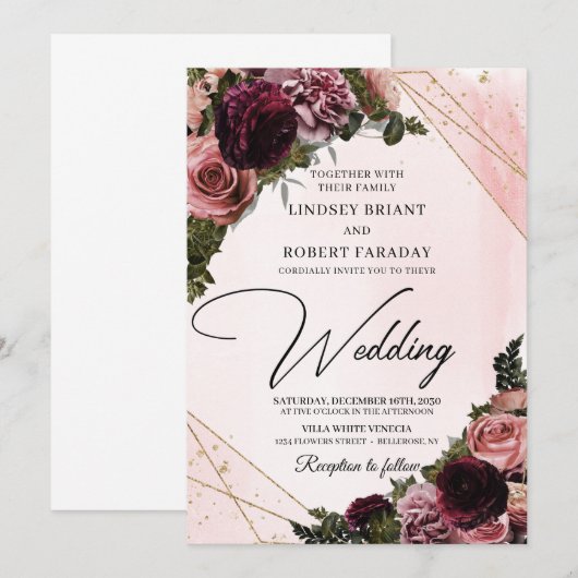 Boho blush bogundy mauve maroon florale hoek kaart (Voorkant / Achterkant)