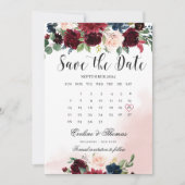 Boho blush bogundy roze marinesjandbruiloft save the date (Voorkant)