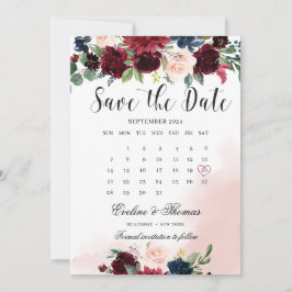Boho blush bogundy roze marinesjandbruiloft save the date