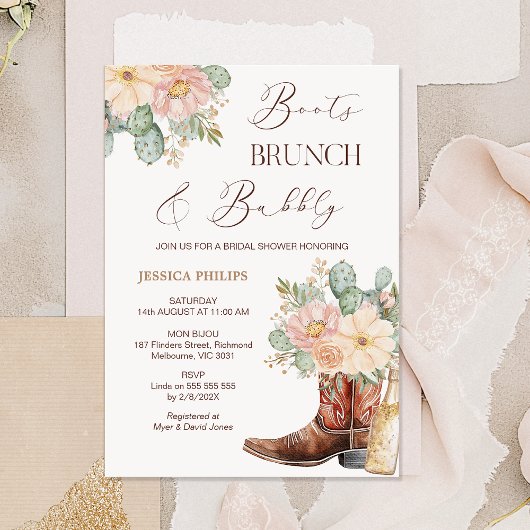 Boho Blush Boots Brunch Bubbly Vrijgezellenfeest Kaart