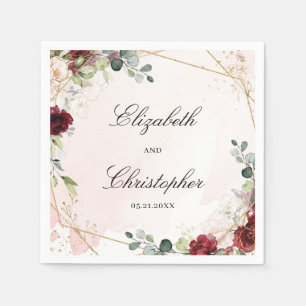 Boho blush bordeaux bloemengoud geomertic bruiloft servet