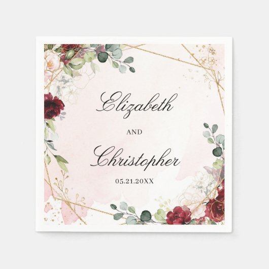 Boho blush bordeaux bloemengoud geomertic bruiloft servet (Voorkant)