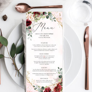 Boho blush bordeaux bloemengoud geometrische bruil menu
