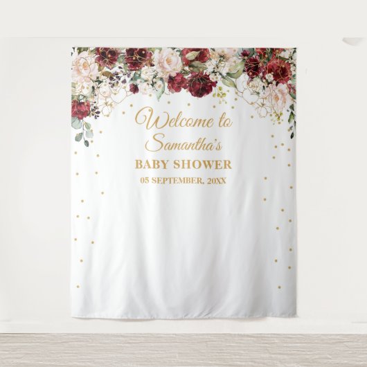 Boho blush bordeaux bloemengoud lijst baby shower wandkleed (Voorkant)