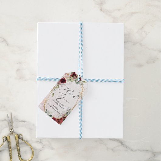 Boho blush bordeaux bloemengoud vrijgezellenfeest cadeaulabel (Met Touw)