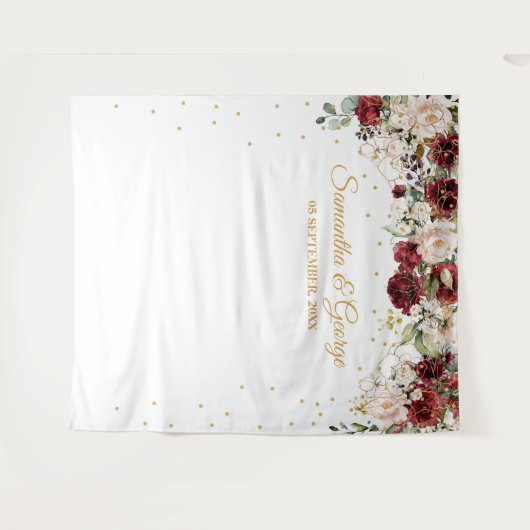 Boho Blush bordeaux bloemengroen goud bruiloft Wandkleed (Voorkant (horizontaal))