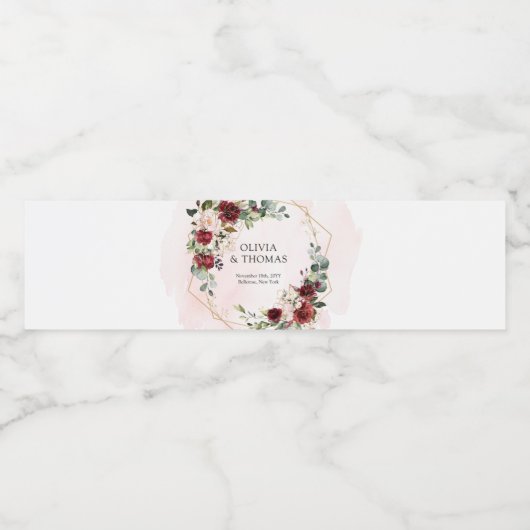 Boho blush bordeaux roze en goud geometrisch waterfles etiket (Enkel label)