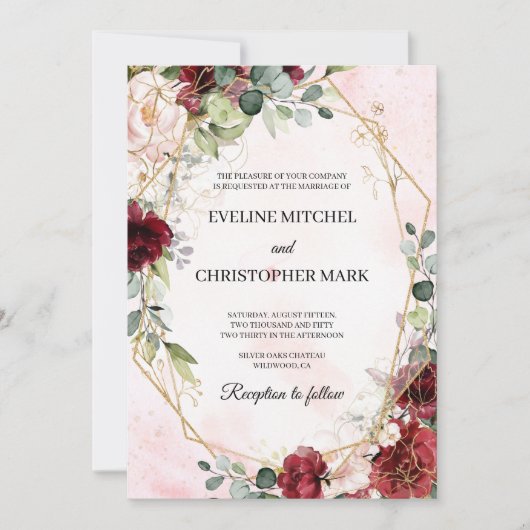 Boho blush bordeaux roze goud geometrische bruilof kaart (Voorkant)