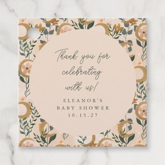 Boho Blush Botanical Moon Custom Baby shower Dank Bedankjes Labels (Voorkant)