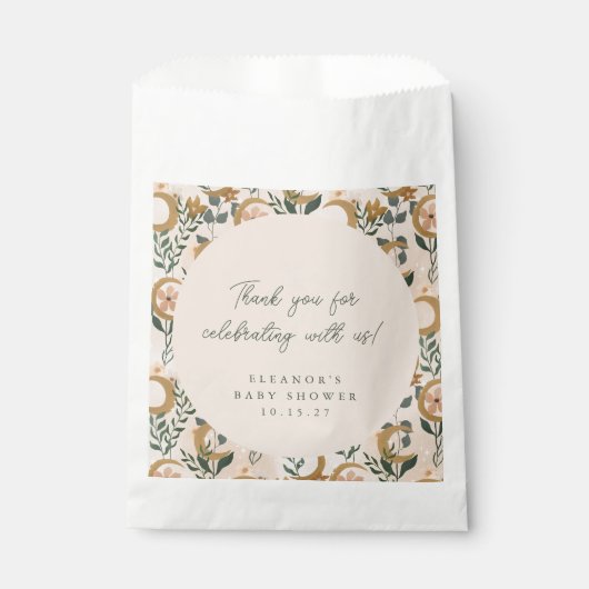 Boho Blush Botanical Moon Custom Baby shower Dank Bedankzakje (Voorkant)