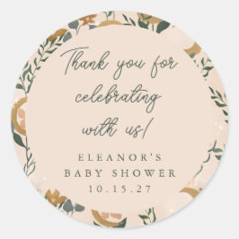 Boho Blush Botanical Moon Custom Baby shower Dank Ronde Sticker