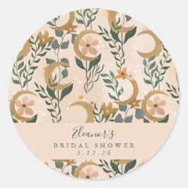 Boho Blush Botanical Moon Custom Vrijgezellenfeest Ronde Sticker