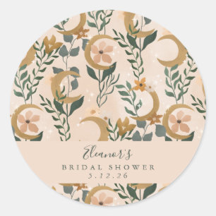 Boho Blush Botanical Moon Custom Vrijgezellenfeest Ronde Sticker