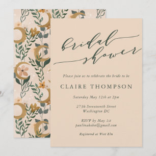 Boho Blush Botanical Moon Script Vrijgezellenfeest Kaart