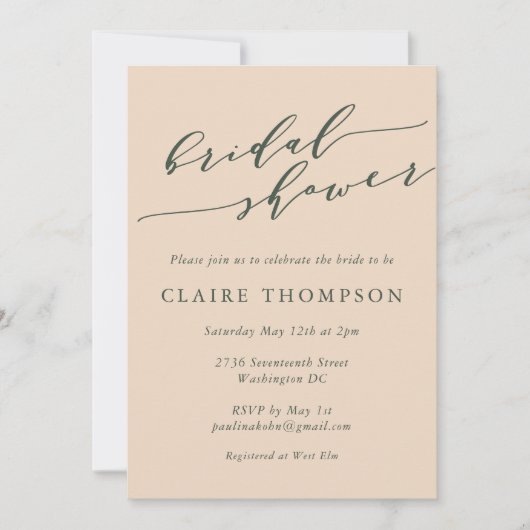 Boho Blush Botanische Maan Script Bruidsborrel Kaart (Voorkant)