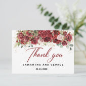Boho Blush Bourgogne Bloemen Goud Geometrisch Brui Bedankkaart (Staand voorkant)