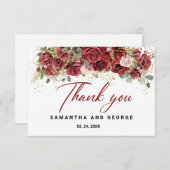 Boho Blush Bourgogne Bloemen Goud Geometrisch Brui Bedankkaart (Voorkant / Achterkant)