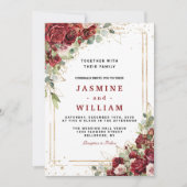 Boho Blush Bourgogne Bloemen Goud Geometrisch Brui Kaart (Voorkant)